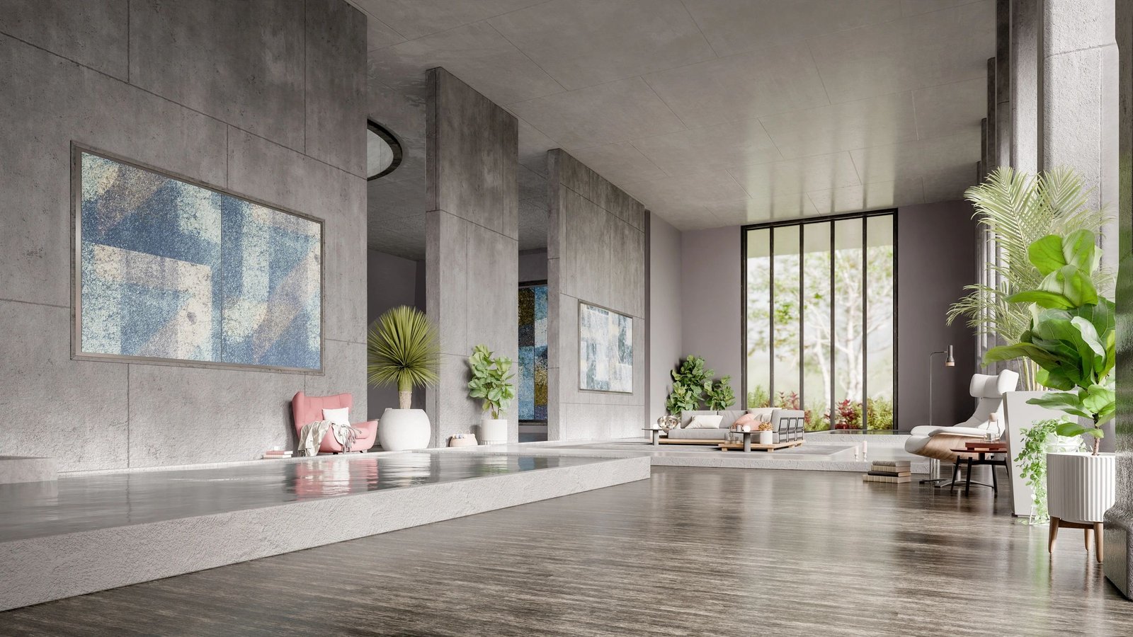 Modern luxury living room with sculptural furniture